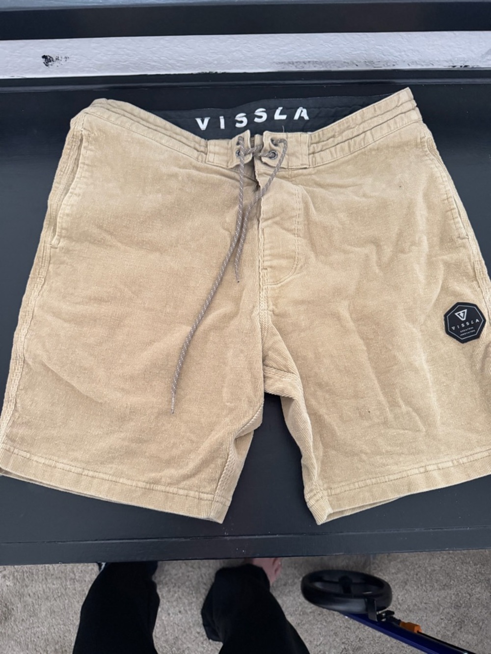 VISSLA Tan Corduroy Board Shorts with Black Waist Lining